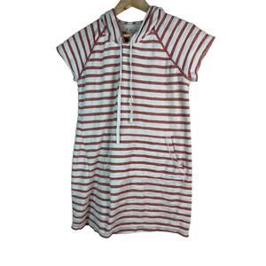 Max Studio Weekend Women's S White Red Striped Short Sleeve Hooded Mini Dress